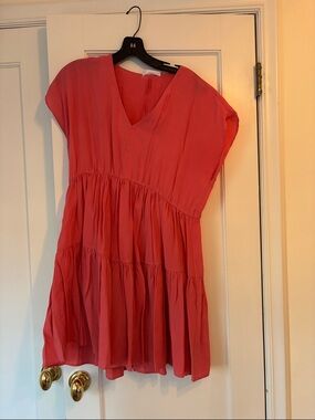 Mango Coral Tiered V-Neck Mini Dress